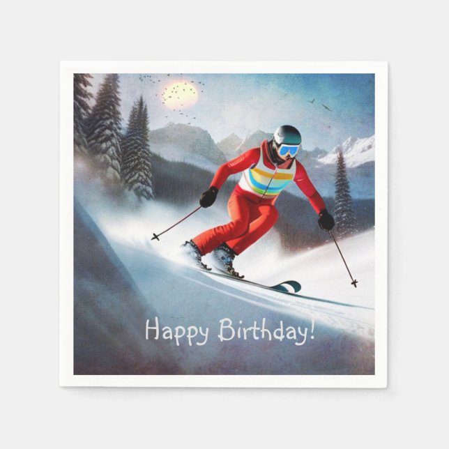 Snow Skiing Birthday Paper Napkins (Front)