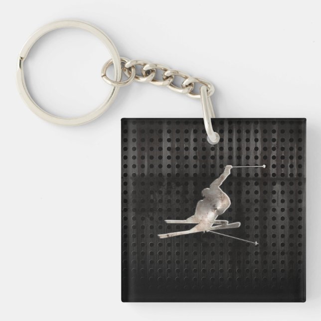 Snow Skiing; Cool Black Keychain (Front)