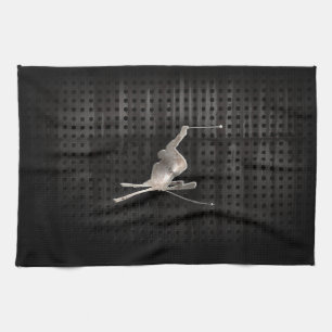 Snow Skiing; Cool Black Kitchen Towel