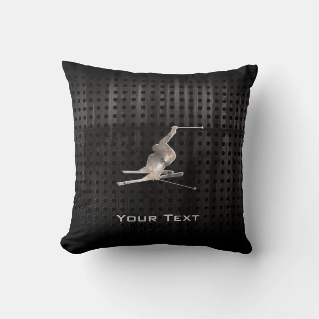 Snow Skiing; Cool Black Throw Pillow (Front)