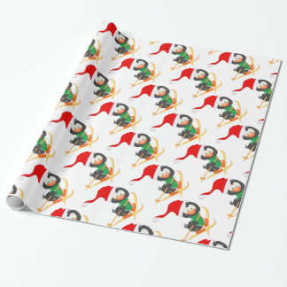 Snow Skiing Penguin Wrapping Paper