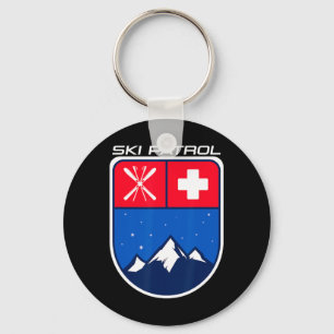 Snow Skiing Ski Patrol Skies Poles Cross Mountain Keychain