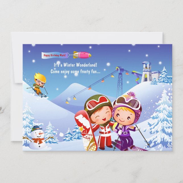 Snow Skiing Tots Invitation (Front)