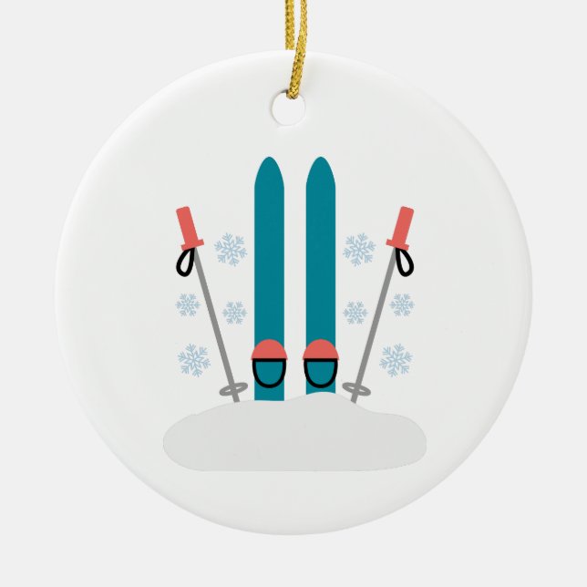 Snow Skis Ceramic Ornament (Front)