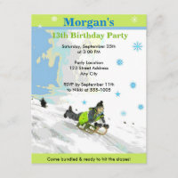 Snow Sledding Birthday Party Invite