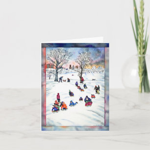 Snow sledding Christmas Card