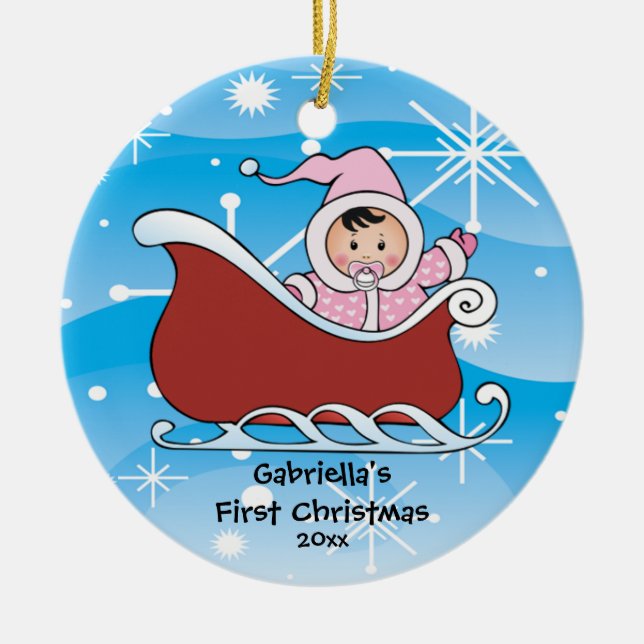 Snow Sleigh Baby's First Christmas Ornament (Front)
