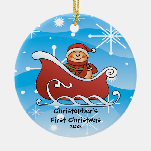 Snow Sleigh Baby's First Christmas Ornament (Front)