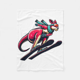 Snow Slope Kangaroo Skier With Goggles And Scarf Fleece Blanket
