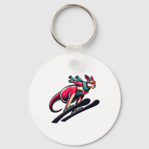 Snow Slope Kangaroo Skier With Goggles And Scarf Keychain