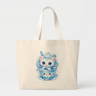 Snow Slush Kitty – Cute Winter Drink Cat Large Tote Bag