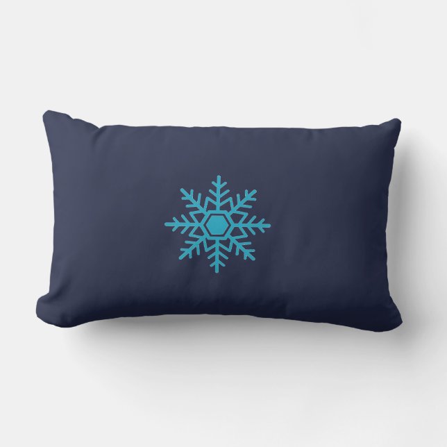 Snow Snowflake Blue Motif Winter Lumbar Pillow (Front)