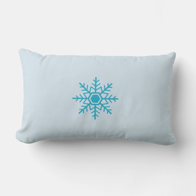 Snow Snowflake Blue Motif Winter Lumbar Pillow (Front)