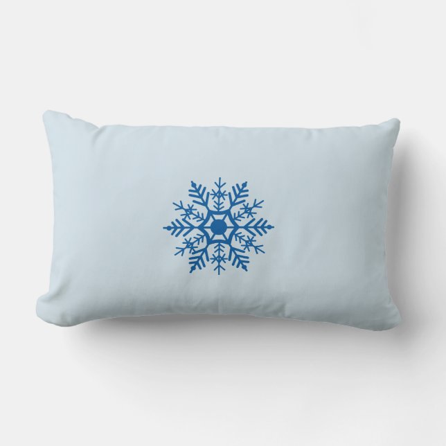 Snow Snowflake Blue Motif Winter Lumbar Pillow (Front)