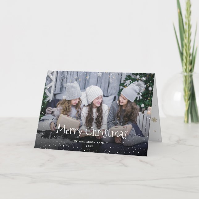 Snow Snowflakes Photo Merry Christmas Card (Front)