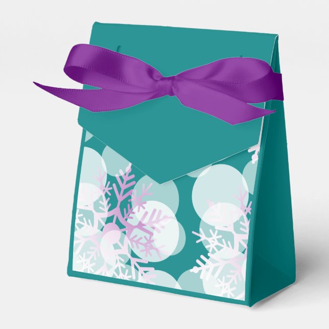 Snow Stars - White, Purple, Teal - Favour Bag Favor Box (Front Side)