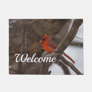Snow Storm Cardinal Welcome Doormat