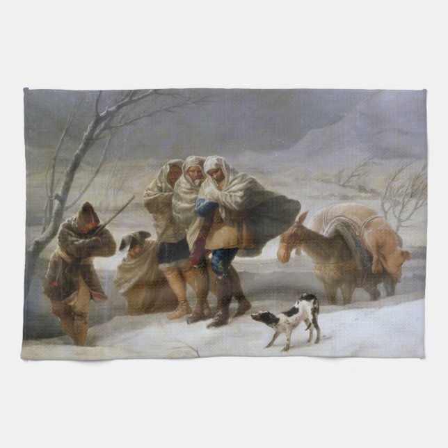 Snow Storm in Winter (by Francisco Goya) Kitchen Towel (Horizontal)