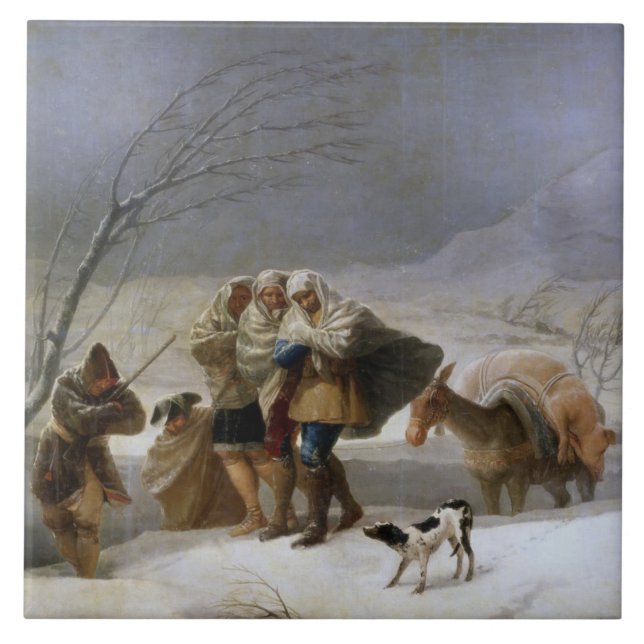 Snow Storm in Winter (by Francisco Goya) Tile (Front)