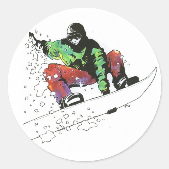 Snow Surfer Classic Round Sticker (Front)