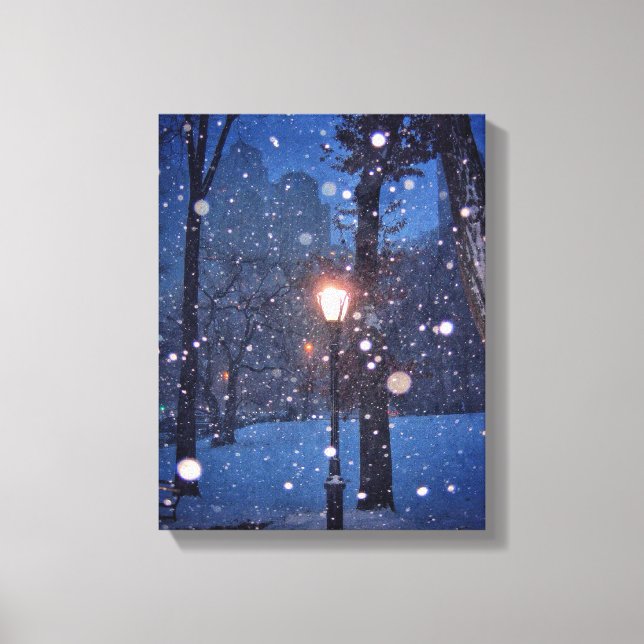 Snow Swirling Around A Streetlamp Canvas Print (Front)