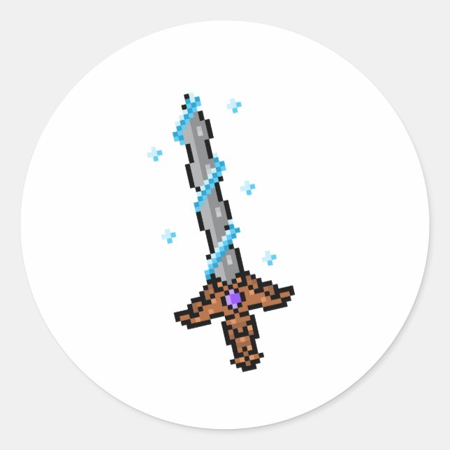 Snow Sword Pixel Art – Retro Ice Blade Design Classic Round Sticker (Front)