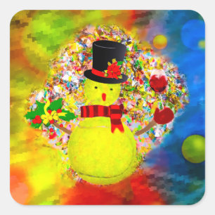 Snow tennis ball man in a cloud of confetti square sticker