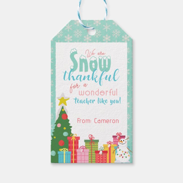 Snow Thankful Teachers Thank You Gift Tag (Front)