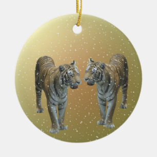 Snow Tigers Ceramic Ornament