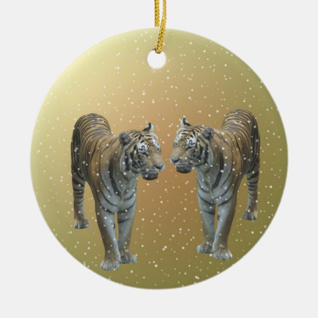Snow Tigers Ceramic Ornament (Front)