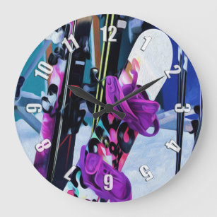 Snow Time - Snowboards and Skis Large Clock