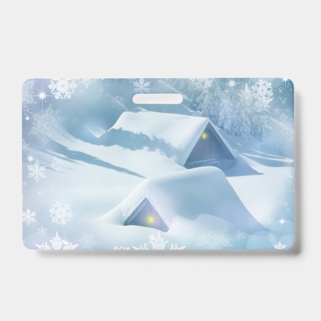 Snow topped roof in a forest badge (Front)