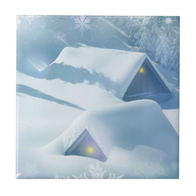 Snow topped roof in a forest tile (Front)