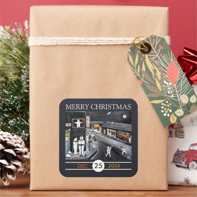 Snow Town Christmas Square Sticker (Holiday)