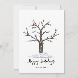 Snow Tree And Red Birds Christmas Happy Holiday Card