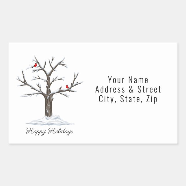Snow Tree And Red Birds Christmas Happy Holidays Sticker (Front)