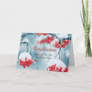 Snow,Tree Branches,Holly Berries Company Greeting Holiday Card