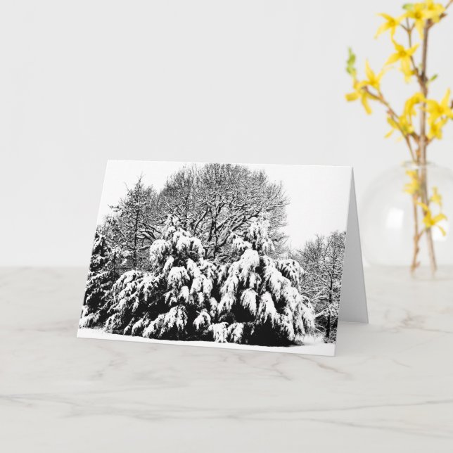 Snow Trees Nature Winter Scene Art Note Card (Yellow Flower)