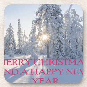 SNOW,TREES,THE SUN, READY FOR CHRISTMAS COASTER