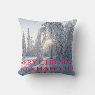 SNOW,TREES,THE SUN, READY FOR CHRISTMAS THROW PILLOW