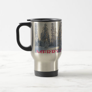 SNOW,TREES,THE SUN, READY FOR CHRISTMAS TRAVEL MUG