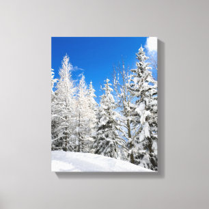Snow trees under a clear blue sky canvas print