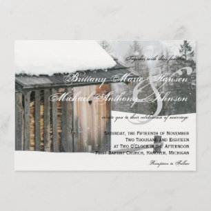 Snow Trees with Heart Winter Wedding Invitations