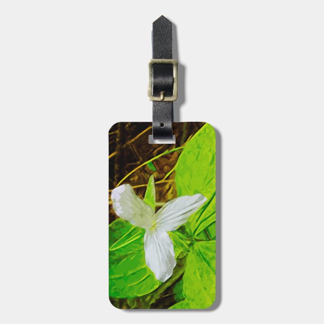 Snow Trillium a White Wildflower Abstract Luggage Tag (Front Vertical)