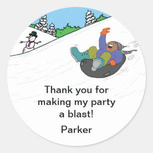 Snow Tubing Birthday Party Favour BOY dark skin Classic Round Sticker