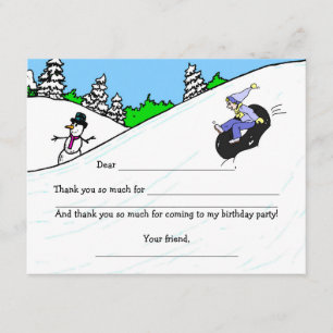Snow Tubing Girl Birthday Party thank you note Card