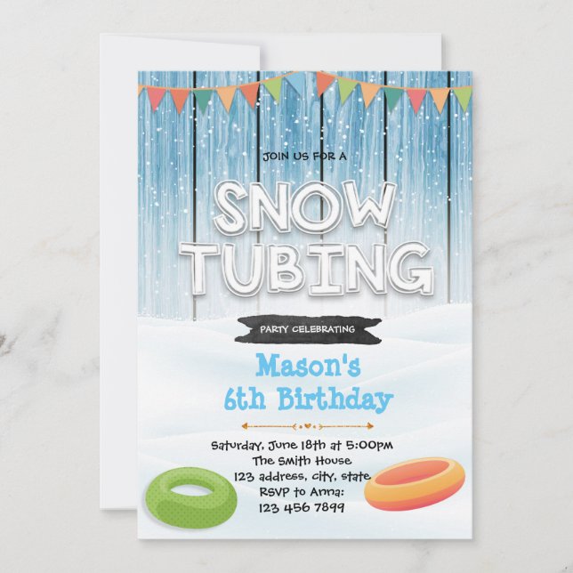 Snow tubing party birthday invitation (Front)