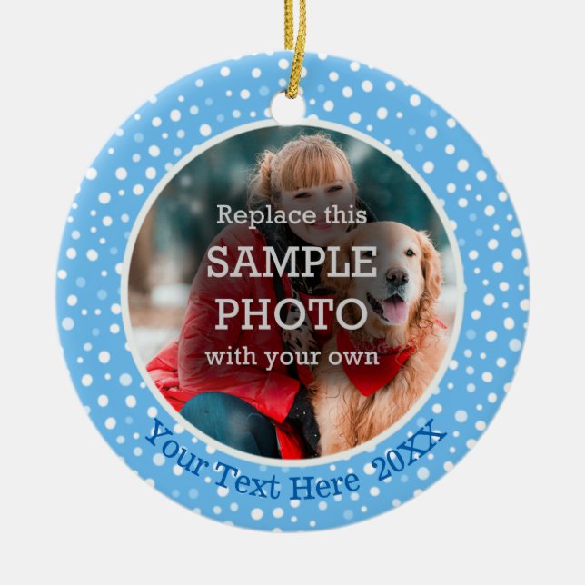 Snow Two Photo Two Sided Personalized Ceramic Ornament (Front)