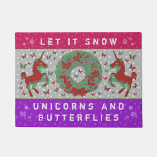 "Snow Unicorns & Butterflies" Doormat (Purple)