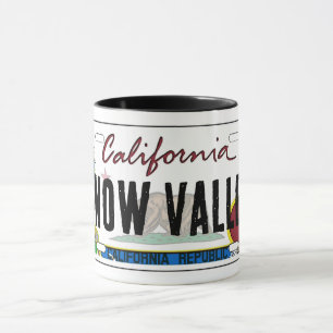 Snow Valley California flag license plate mug